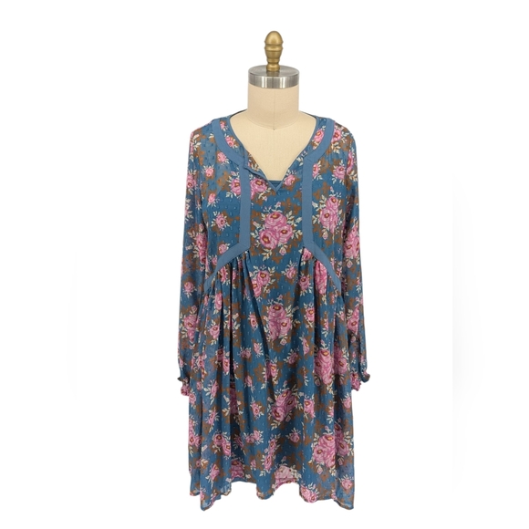 01457 Matilda Jane Floral Tunic Dress Blue Pink size Large bohemian casual sprin - Picture 1 of 9